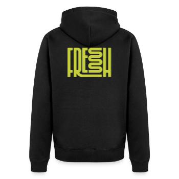 Fresh / frisch - Unisex Premium Bio Zip Hoodie - Schwarz - Hinten - Nico (187cm)
