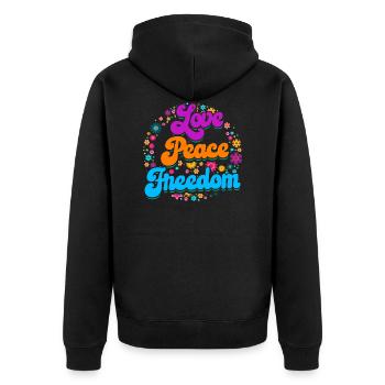 Hippie outfit | Hippies love peace gift idea - Unisex Premium Organic Zip Hoodie - black - Back - Nico (187cm)