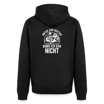 Unter 200 Hektar Bums ich gar nicht Geschenk - Unisex Premium Bio Zip Hoodie - Schwarz - Hinten - Nico (187cm)