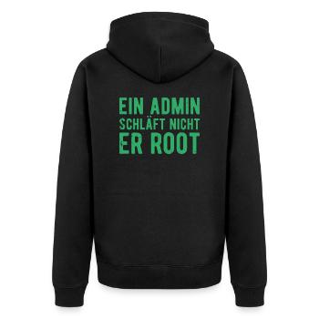 Ein Admin schläft nicht er Root Sysadmin Geschenk - Unisex Premium Bio Zip Hoodie - Schwarz - Hinten - Nico (187cm)