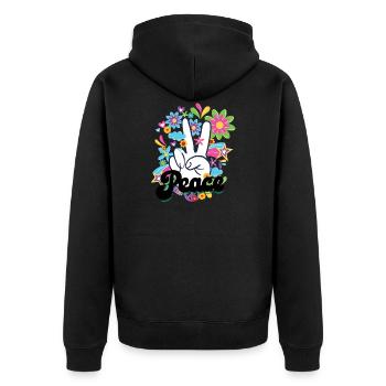 Peace Hippie | Hippies 60s sayings gift ideas - Unisex Premium Organic Zip Hoodie - black - Back - Nico (187cm)
