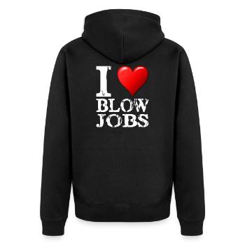 I Love Blowjobs Design weiss - Unisex Premium Bio Zip Hoodie - Schwarz - Hinten - Nico (187cm)
