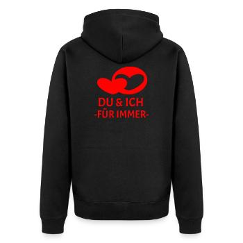 Du & Ich für immer - Unisex Premium Bio Zip Hoodie - Schwarz - Hinten - Nico (187cm)