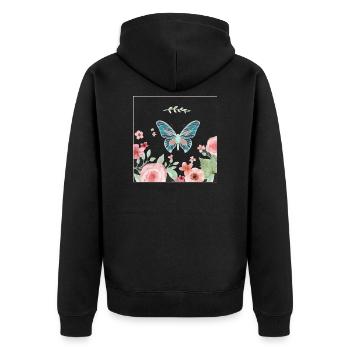 Schmetterling Butterfly Blumen Flower - Unisex Premium Bio Zip Hoodie - Schwarz - Hinten - Nico (187cm)