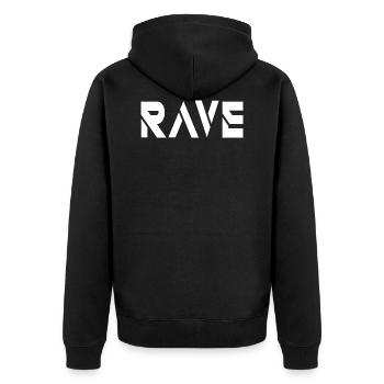 Rave - Unisex Premium Bio Zip Hoodie - Schwarz - Hinten - Nico (187cm)