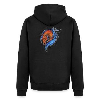 steigendes Pferd Horse - Unisex Premium Bio Zip Hoodie - Schwarz - Hinten - Nico (187cm)