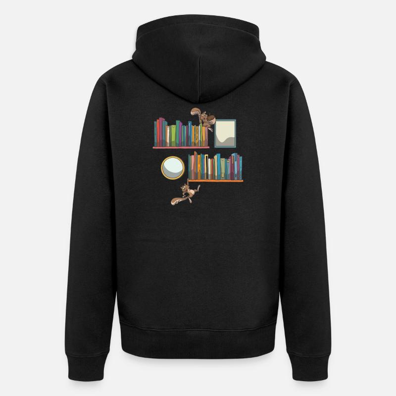 Bücherregal Buch Bücher Eichhörnchen - Unisex Premium Bio Zip Hoodie - Schwarz
