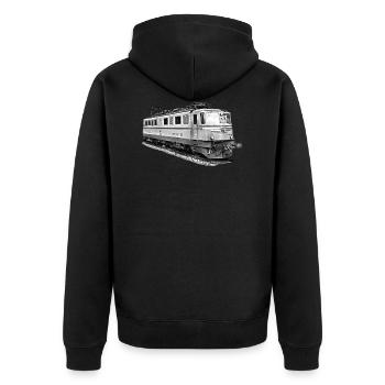 Lokomotive_Schweiz - Unisex Premium Organic Zip Hoodie - black - Back - Nico (187cm)
