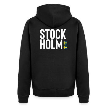 Stockholm - Unisex Premium Bio Zip Hoodie - Schwarz - Hinten - Nico (187cm)