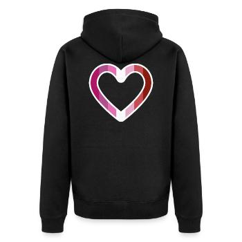 LGBT Herz Lesbisch Lesben Flagge Fahne Pink Lila - Unisex Premium Bio Zip Hoodie - Schwarz - Hinten - Nico (187cm)