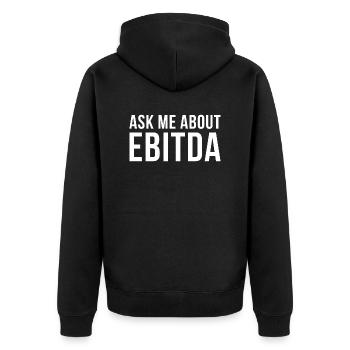 Ask me about EBITDA Finanzberater Geschenk - Unisex Premium Bio Zip Hoodie - Schwarz - Hinten - Nico (187cm)