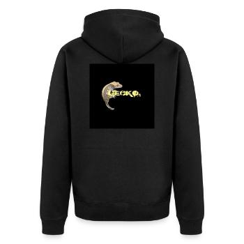 Gecko Liebe - Unisex Premium Bio Zip Hoodie - Schwarz - Hinten - Nico (187cm)