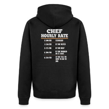 Koch Kochen Chef Chefkoch Küchenchef Köchin Küche - Unisex Premium Bio Zip Hoodie - Schwarz - Hinten - Nico (187cm)