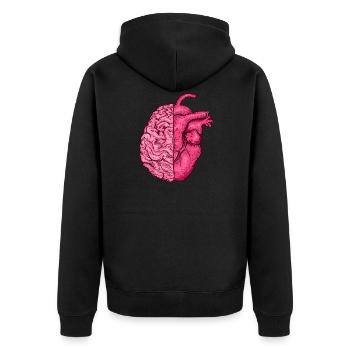 Herz vs. Gehirn Kopf gegen Herz Verstand vs. Herz - Unisex Premium Bio Zip Hoodie - Schwarz - Hinten - Nico (187cm)