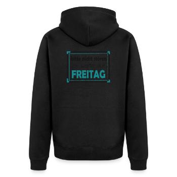 Freitag. Wochenende. Büro. - Unisex Premium Bio Zip Hoodie - Schwarz - Hinten - Nico (187cm)