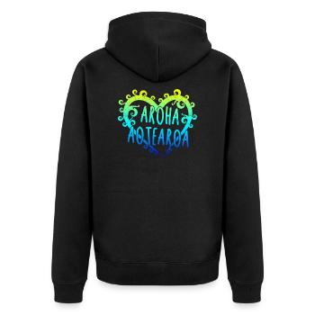 Maori Aroha Aotearoa Siver Fern Herz-Geschenkidee - Unisex Premium Bio Zip Hoodie - Schwarz - Hinten - Nico (187cm)