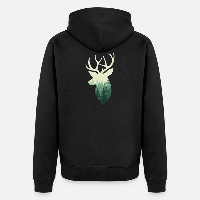Hirsch mit Wald - Unisex Premium Bio Zip Hoodie - Schwarz