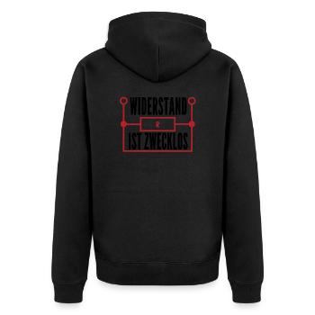 Physiker. Widerstand. Physik. - Unisex Premium Bio Zip Hoodie - Schwarz - Hinten - Nico (187cm)