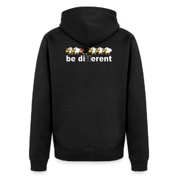 Sei anders Tauchen - Unisex Premium Bio Zip Hoodie - Schwarz - Hinten - Nico (187cm)
