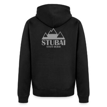 Stubai(tal) statt Dubai - Skifahren Berge Winter - Unisex Premium Bio Zip Hoodie - Schwarz - Hinten - Nico (187cm)