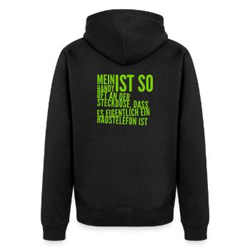mein Handy ist oft an der Steckdose - Unisex Premium Bio Zip Hoodie - Schwarz - Hinten - Nico (187cm)