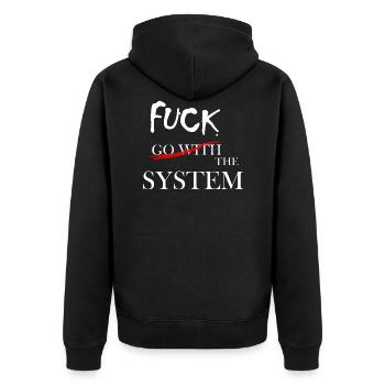 fuck the system wht - Unisex Premium Organic Zip Hoodie - black - Back - Nico (187cm)