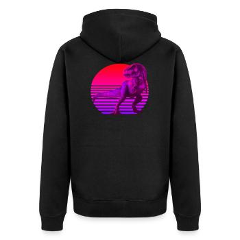 Retrowave Sunset with TRex - Unisex Premium Organic Zip Hoodie - black - Back - Nico (187cm)