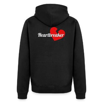 Brise-coeur avec lettrage blanc et coeur rouge - Veste à capuche bio Premium Unisexe - noir - Dos - Nico (187cm)