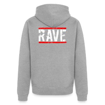 Rave Techno - Unisex Premium Bio Zip Hoodie - Grau meliert - Hinten - Nico (187cm)