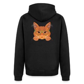 Intelligente Ingwerkatze in den grünen Gläsern - Unisex Premium Bio Zip Hoodie - Schwarz - Hinten - Nico (187cm)