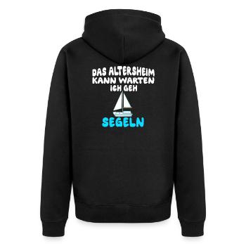 Das Altersheim kann warten, ich geh segeln - Unisex Premium Bio Zip Hoodie - Schwarz - Hinten - Nico (187cm)