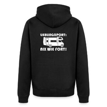 Lieblingssport nix wie fort Camping Wohnmobil - Unisex Premium Bio Zip Hoodie - Schwarz - Hinten - Nico (187cm)