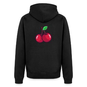 cherry - Unisex Premium Organic Zip Hoodie - black - Back - Nico (187cm)