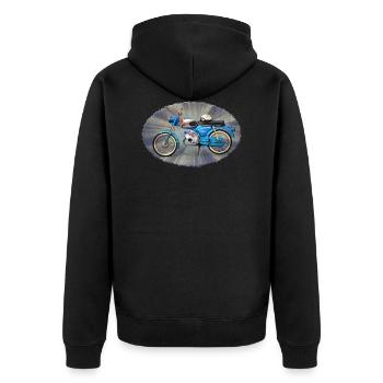 A moped with legend - Unisex Premium Organic Zip Hoodie - black - Back - Nico (187cm)