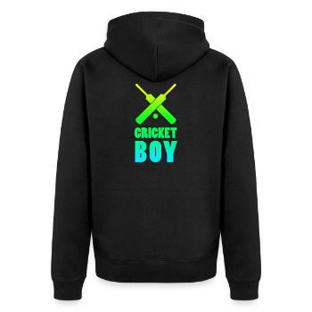 Cricket Boy Cricket Player Lustige Geschenkidee - Unisex Premium Bio Zip Hoodie - Schwarz - Hinten - Nico (187cm)