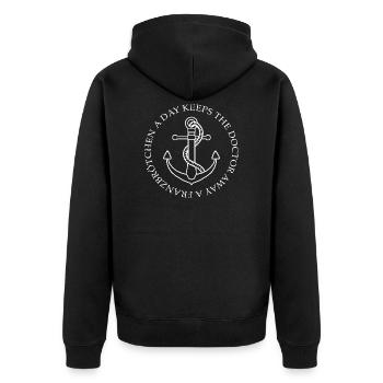 A Franzbrötchen a day keeps the Doctor away - Unisex Premium Bio Zip Hoodie - Schwarz - Hinten - Nico (187cm)