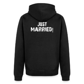 frisch verheiratet - Unisex Premium Bio Zip Hoodie - Schwarz - Hinten - Nico (187cm)