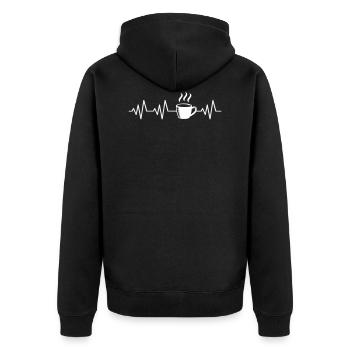 Tasse Kaffee EKG Herzschlag Kaffeeliebhaber Sucht - Unisex Premium Bio Zip Hoodie - Schwarz - Hinten - Nico (187cm)