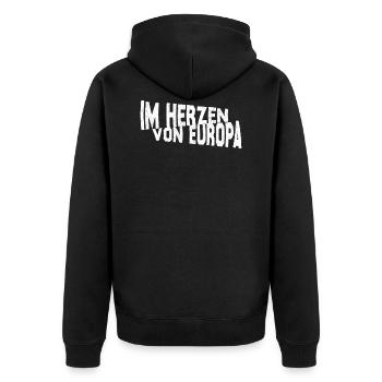 Im Herzen von Europa - Unisex Premium Bio Zip Hoodie - Schwarz - Hinten - Nico (187cm)