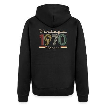 Vintage Classic 1970 - Unisex Premium Organic Zip Hoodie - black - Back - Nico (187cm)