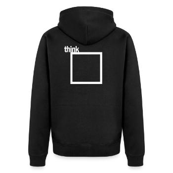 Think outside the Box Clever Querdenker weiß - Unisex Premium Bio Zip Hoodie - Schwarz - Hinten - Nico (187cm)