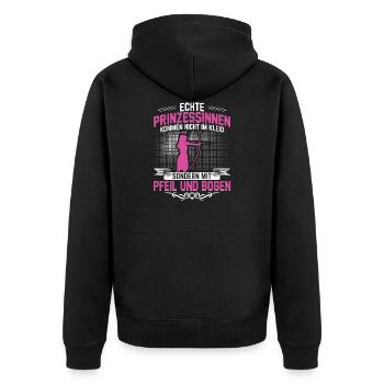 Pfeil und Bogen | Bogenschießen Sport Geschenkidee - Unisex Premium Bio Zip Hoodie - Schwarz - Hinten - Nico (187cm)