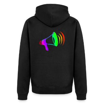 Megafon bunt - Unisex Premium Bio Zip Hoodie - Schwarz - Hinten - Nico (187cm)