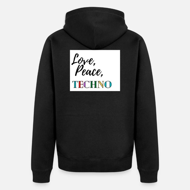 Love, Peace, Techno - Unisex Premium Bio Zip Hoodie - Schwarz