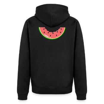 Melone - Unisex Premium Bio Zip Hoodie - Schwarz - Hinten - Nico (187cm)