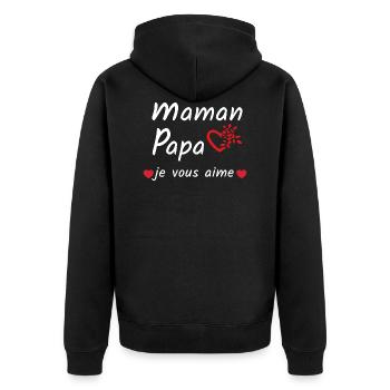 Maman Papa je vous aime blanc - Veste à capuche bio Premium Unisexe - noir - Dos - Nico (187cm)
