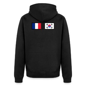 France - Korea - Unisex Premium Bio Zip Hoodie - Schwarz - Hinten - Nico (187cm)