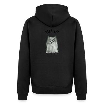 Grau getigerte Katze Miau - Unisex Premium Bio Zip Hoodie - Schwarz - Hinten - Nico (187cm)