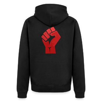 Faust rot - Unisex Premium Bio Zip Hoodie - Schwarz - Hinten - Nico (187cm)
