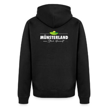 Münsterland - ein Stück Heimat - Unisex Premium Bio Zip Hoodie - Schwarz - Hinten - Nico (187cm)